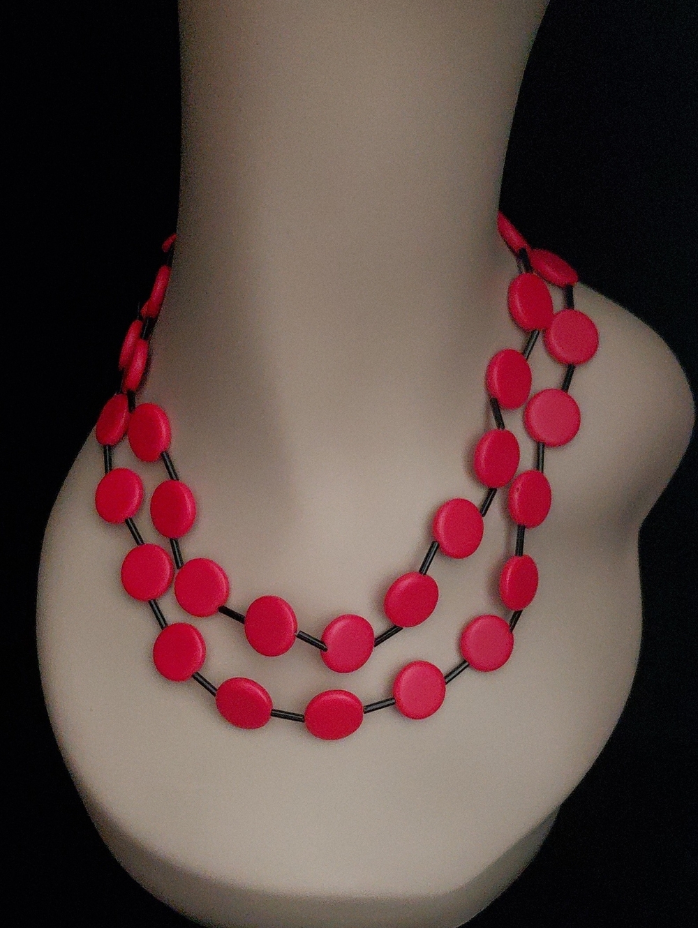 Authentic Sent Murano Italy Red/ Black Glass Disc Double Strand Necklace Signed